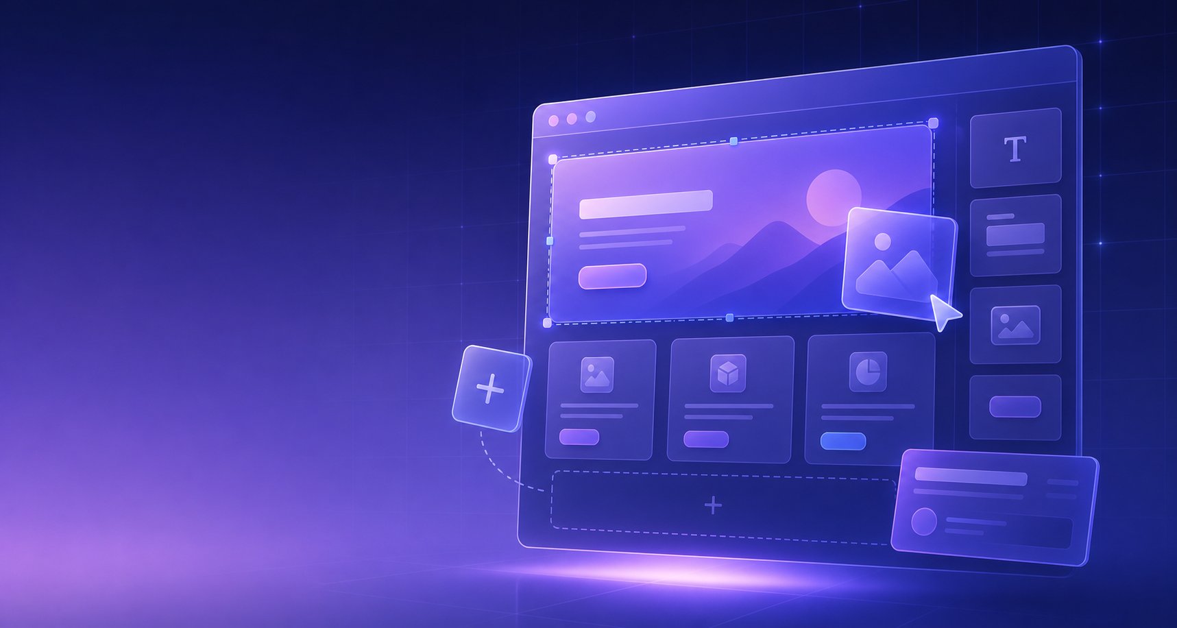 Illustration of a website being built with drag and drop blocks
